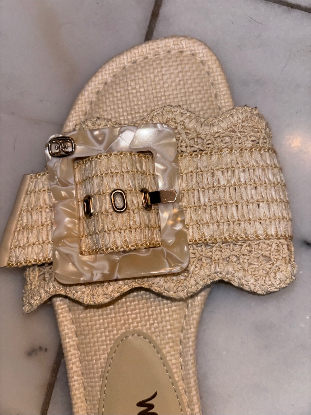 Sam Edelman Beige Raffia Buckle Slide - Picture 3 of 4